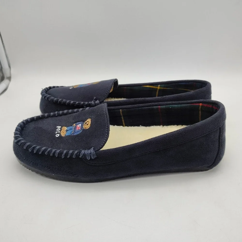 Polo Ralph Lauren Polo Bear American Dezi V Size 10 Blue Moccasin Slippers Mens